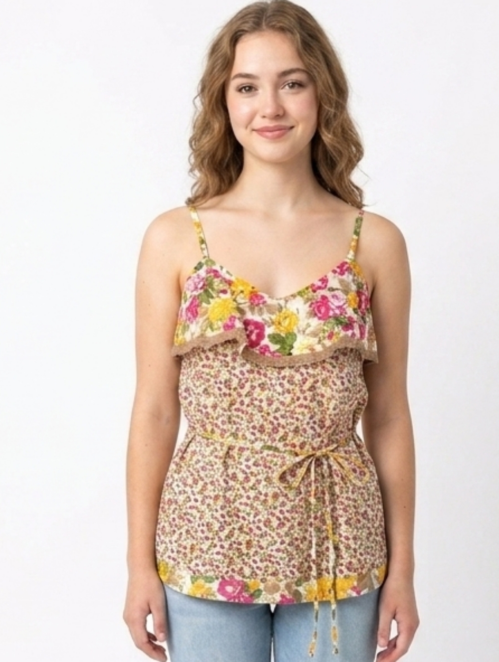 Lucy & Co. Floral Belted Top Multi Color Size Small